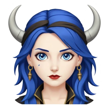 female pirate dark blue hair horns pale white skin blue eyes sticker