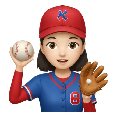 a korean girl cheering her favorite baseball team, wearing the team uniform, baseball cap, and holding baseball sticker
