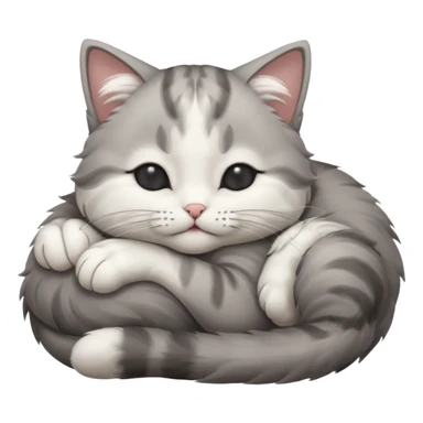 grey and white small cat with eyes closed lying down upside down with its head resting on its curled paw sticker