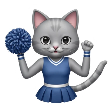 A sleek grey cat cheerleader twirling pom-poms with confident energy. sticker