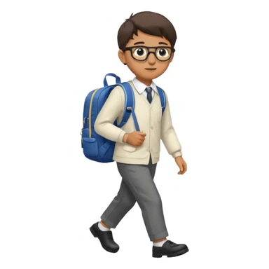 Boy with glasses walking to  in  uniform and backpack, full body sticker