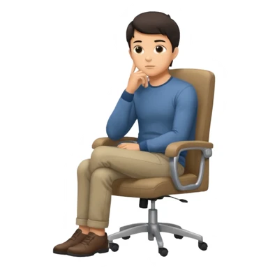 guy imitating thinker statue pose but with casual clothes and sitting in a office chair and looking up sticker