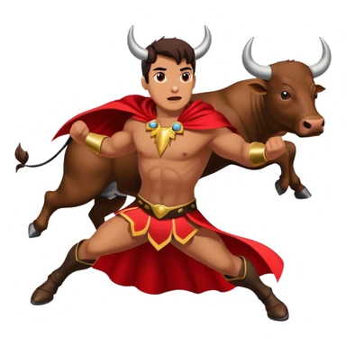 Matador with a red cape facing a charging bull sticker