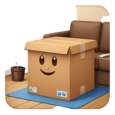 big brown box placed in a cozy living room sticker