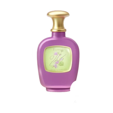 Aesthetic display of blush violet nasturtiums, an elegant deep pink perfume bottle, and a vintage love violet letter written in flowing script. sticker