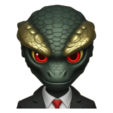 Reptiloid in black suite with red laser eyes on the gold coin sticker