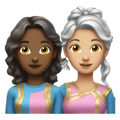 four girls in pink, blue, gold and silver sticker