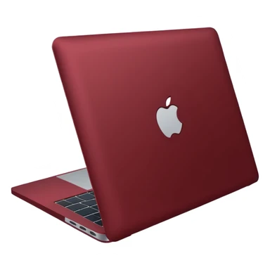 dark red coloured macbook, angled view, half closed sticker