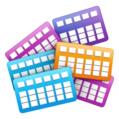 Create blank lottery coupons fanned out, clean and colorful, with different header colors and simple grid sections. No numbers, no text sticker