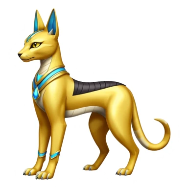 Modern futuristic shiny colorful Bastet-Anubis-Lombax-Zeraora-Renamon-fusion (full body) sticker