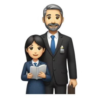 husband american age 55 trimmed beard wearing dark business suit holding bible together, wife asian age 55 wearing nurse uniform, no children sticker