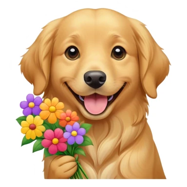 A dog holding a lot of flowers sticker