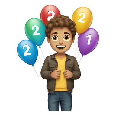 Boy celebrating 21st birthday with brown hair sticker