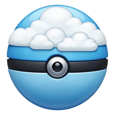 blue pokeball emoji, top half is a more saturated blue, bottom half is white, black stripe, with a white sheen, with a pearlescent finish, with a cloud effect sticker