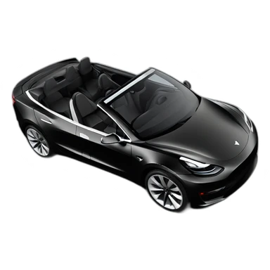 cartonish, open top, black color, Tesla Model 3, black upholstery, left side view sticker