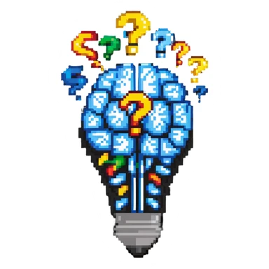 brain with question marks and lightbulb, representing inquisitive thinking sticker