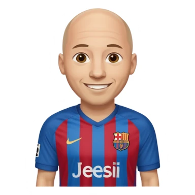 bald man wearing messi football jersey sticker