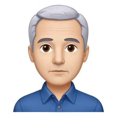 Puerto Rican actor René Monclova with light skin, round face, broad cheekbones. Lively dark brown eyes, thick straight eyebrows. Short silvery gray hair with receding hairline. Professional demeanor. Wearing a dark blue collared shirt. sticker