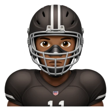 American black football player without a Helmet  and have  a goalkeeper mask which have small holes sticker