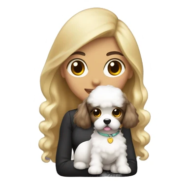 chica morena de pelo oscuro con su perra caniche blanca juntas sticker