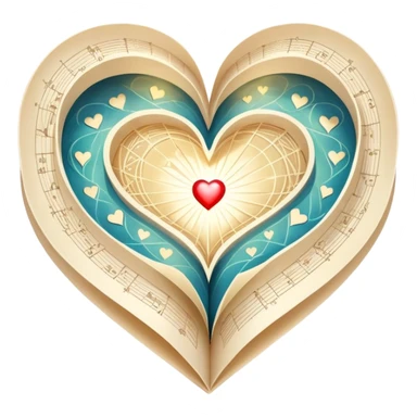 Magical glowing folded map with luminous heart pathways and ethereal light rays, symbolizing magical exploration of love patterns sticker