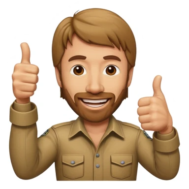 caricature emoji of Chuck Norris, big smile, thumbs up sticker