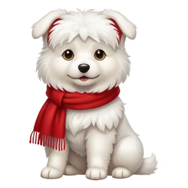 White fluffy dog wearing a red scarf sticker