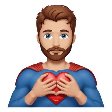 Adult Superman with blue eyes redish brownish hair and full scruffy beard making a heart with his hands sticker
