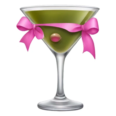 Dirty olive martini  with a pink bow on the stem sticker