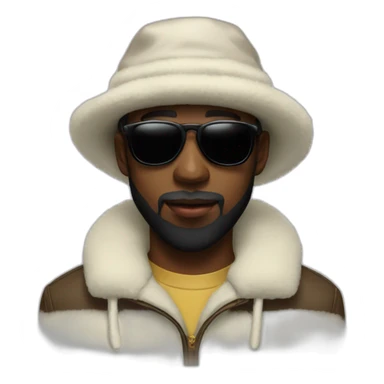 White tyler the creator with ushanka hat, sunglasses and black beard sticker