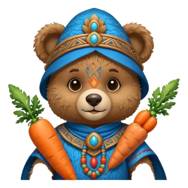 teddy bear Upper, wearing blue mayan ancient custome, with carrot half body sticker