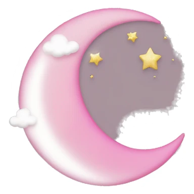 Pink crescent moon with sparkly white clouds sticker