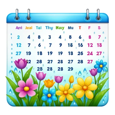 April 2024 calendar with spring flowers and raindrops sticker