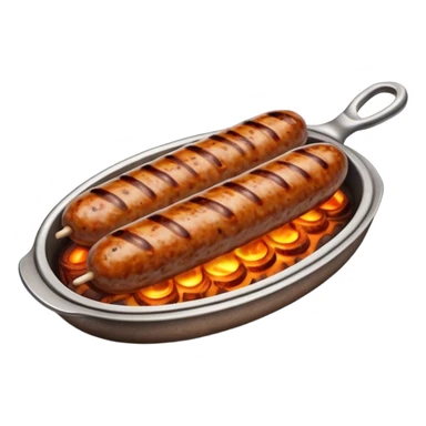 Cinematic Realistic Cevapi Dish Emoji, depicted as small, grilled minced meat sausages with a charred exterior rendered with lifelike textures and warm, savory lighting. sticker