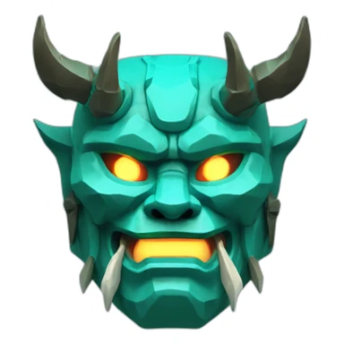 ONI MASK teal color eyes glowing neon japanese style low poly 3d sticker