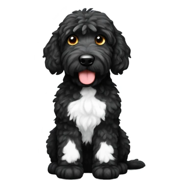 Black golden doodle with white paw and spot on its chest sticker