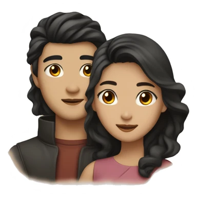 A half pale Asian man with short dark hair and amber eyes embracing and loving a half Asian woman with long wavy dark hair and dark hazel eyes. They love each other a lot And have good fashion taste. sticker