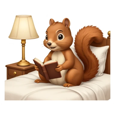 squirrel reading in bed with retro light lamp next to it sticker
