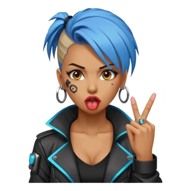 Woman with her tongue out in cyberpunk clothing and giving the middle finger. Looking naughty. sticker