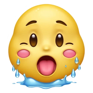 A yellow emoji face with flushed cheeks, eyes squeezed shut, mouth open with tongue hanging out, sweat droplets all over the face, expressing a mix of exhaustion, heat, and overwhelming intensity. Highly expressive, 3D-rendered with vibrant shading and glossy finish. sticker