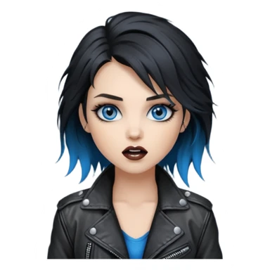
 rockstar girl with black disheveled hair, blue eyes, Smokey eyes grunge makeup, singing  sticker