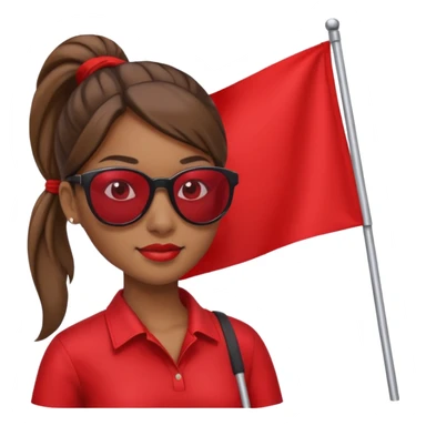 Una mujer morena con una coleta y gafas de sol y una bandera roja en la mano sticker