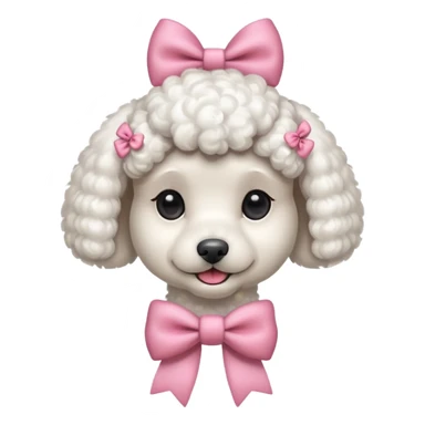 Cute white poodle wearing a bow sticker