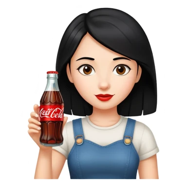 girl with black hair holding a coca cola bottle sticker