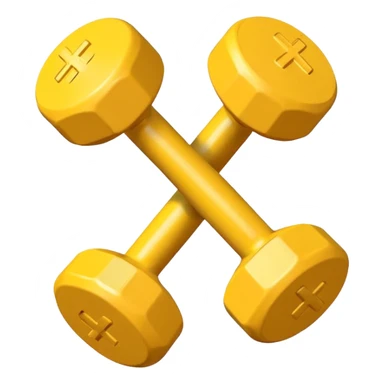 Generate a high-quality image of two cute, small yellow dumbbells for home workouts stacked in a cross shape on a plain white background, roun
 sticker