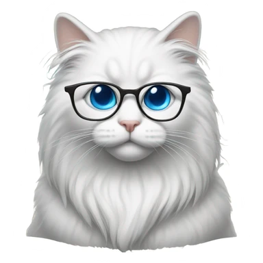 white long hair cat with blue eyes with glasses reading notes sticker