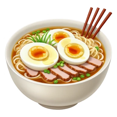 Create a realistic ramen bowl with broth, egg, pork slices & toppings. sticker