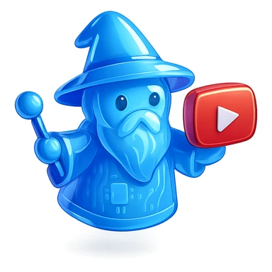 wizard with YouTube play button, glossy circuit style sticker