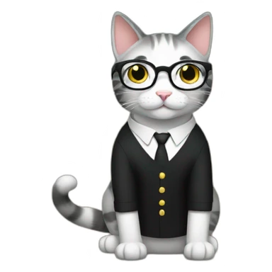 a cat teacher sit in a classroom with glasses and black dress sticker