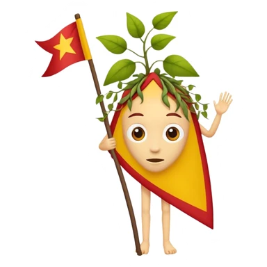 Red and yellow flag with three legs and a head with vines as hair sticker